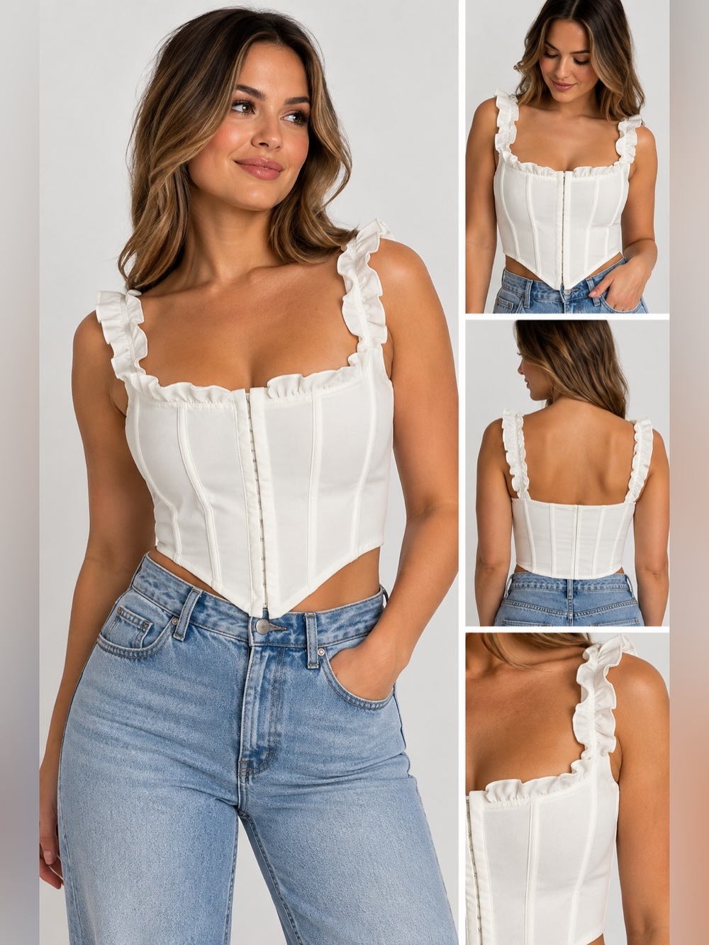 Forever 21 White Ruffle Strap Corset Top